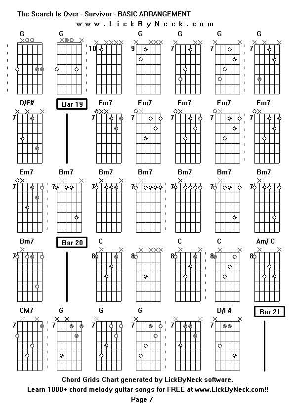 Chord Grids Chart of chord melody fingerstyle guitar song-The Search Is Over - Survivor - BASIC ARRANGEMENT,generated by LickByNeck software.